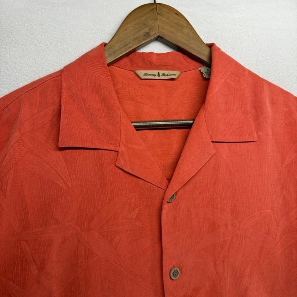 Tommy Bahama Shirt Mens Medium Orange Camp Palm Leaf Casual Button Up 100% Silk